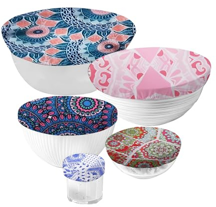 Raheem 5PCS Reusable Food Covers Elasticated Bowl Covers for Bread Proofing Fruit Vegetable Meat Preservation Sustainable Fresh Keeping Fruit Bowl Cover to Keep Out (General, B)