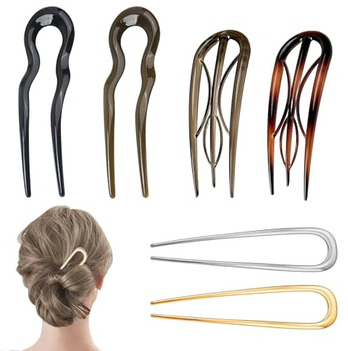 6 Stück Französische Haarnadeln U-Förmige Haarklammern aus Harz für Frauen Große French Hair Pins mit 3-Zinken für Dickes Haar Antistress Haarspangen für Hochzeit Party Alltag