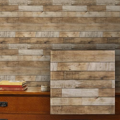 3D-väggpaneler, självhäftande, träutseende, 10 stycken 30 x 30 cm, 3D-väggbeklädnad, självhäftande, träutseende, tapet, 3D, PVC, väggpaneler för väggdekoration(Brunt trä)