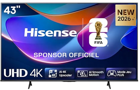 Hisense 43A6S - TV 2026 4K UHD 43 (108 cm), Smart TV HomeOS U9.5, Dolby Vision, Game Mode Plus, Compact et Performant, Noir