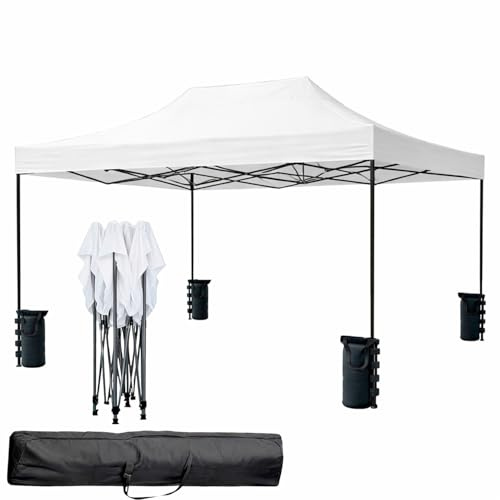 Gazebo Professionale 3x4.5 M Richiudibile Automatico In Acciaio Con Telo Oxford 1200D PVC Impermeabile e Anti UV Struttura a Fisarmonica con Sacche Zavorra e Borsa Trasporto Sagre Feste (Bianco)