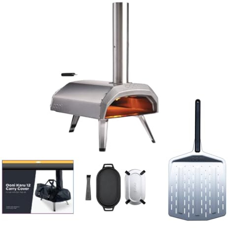 Ooni Karu 12 Pack Four à Pizza Multi-Combustible – Ensemble Complet avec Pelle à Pizza 12, Housse de Protection et Poêle en Fonte – Four Extérieur Portable (Bois, Charbon ou Gaz)