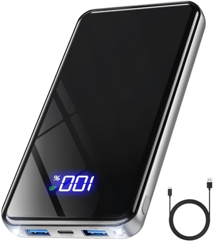 Power Bank, 30% Größere Kapazität 26800mAh Powerbank mit 3-in-1 Kabel, LED Display, Schnellladen USB-C, Reise-Essential Externer HandyAkkus für iPhone 17/16/15, Samsung S26/S25/S22, Xiaomi，Gray