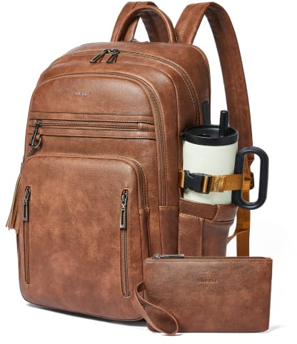 Unisex 28L läderryggsäck med laptopfack upp till 17 tum, USB-port, RFID-väska, perfekt för resor till arbete, studier och helger