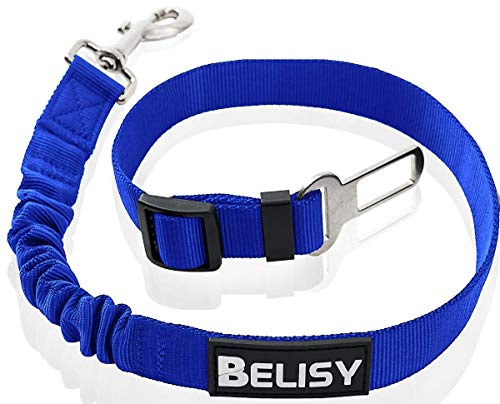 BELISY Säkerhetsbälte för hund, justerbart (60-80 cm), rivbeständig nylon, elastisk funktion – lämplig för alla hundar – blå