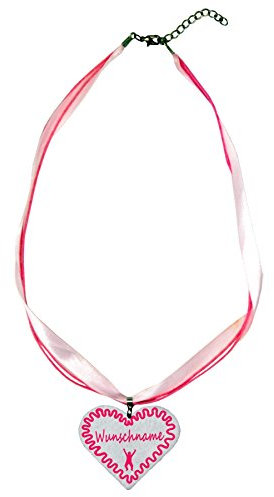 benobler Trachtenschmuck Trachtenkette Organzaband rosa mit Filz Herz Damen Dirndlkette Organzakette Oktoberfest Wunschaufdruck (Herz - weiß)
