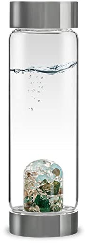 VitaJuwel ViA FOREVER YOUNG | Wasserflasche mit Aquamarin, Aventurin, Rauchquarz & Bergkristall für Detox und Gelassenheit