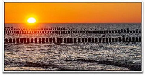Ostsee Sonnenuntergang ca. 130x70cm Wandbild inklusive Schattenfugenrahmen weiss - Panorama Leinwand Bild XXL Format Wandbilder Wohnzimmer Wohnung Deko Kunstdrucke