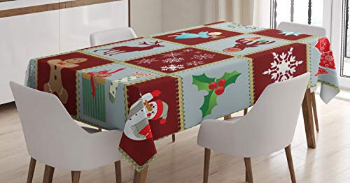 ABAKUHAUS Engel Tischdecke, Xmas Tree Rentiere, Schmutzabweisend Pflegeleicht Waschbar Druck Mit Klaren Farben ohne Verblassen, 140 x 170 cm, Blau grau Bordeauxrot