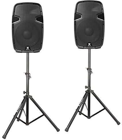 Vonyx SPJ-1200A PA Anlage, Akitvlautsprecher Set, 1200 Watt, 12 Zoll High End Musikbox mit Stativ, Fernbedienung, MP3-Player, Bluetooth, USB, DMX, Cinch, Party Boxen, Monitor Boxen, Karaoke, Schwarz