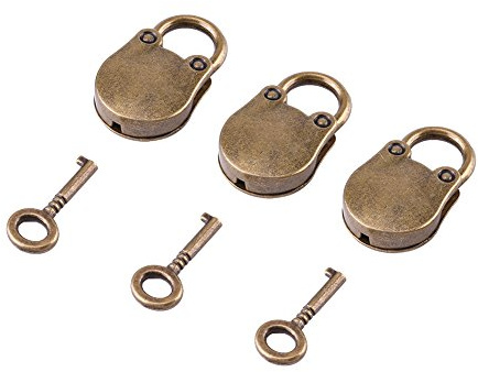 Oumefar Vintage Vorhängeschlösser Mini Antik Vorhängeschlösser Kleine Gepäckbox Home Hardware Dekoration Bronze Bärenschloss T Geformt 3 x Schlüssel