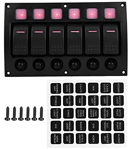 Pannello interruttori a levetta per barca, 6P 12/24V Car Boat RV Yacht Pannello interruttori a levetta on/off con indicatore luminoso a LED Interruttore automatico nero