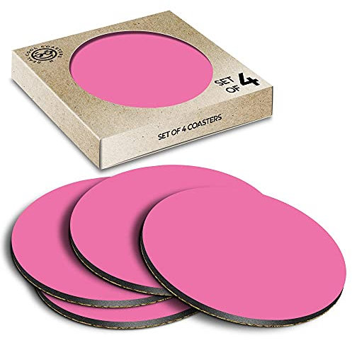 4 x Eco Boxed Cork Coasters - Bright Pink Colour Block Drink Cup Mug Glass Table Mat #44456