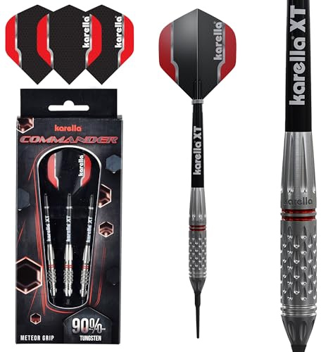 Karella Softdart Commander Silver 90 % volfram Softdart, 19 g, för elektronisk darttavla, 2BA-gänga, 3 dartpilar med plastspets, dartautomat, volfram, professionell dart med flyg och axel