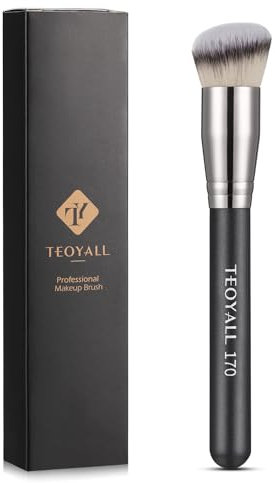 TEOYALL abgewinkelter Kabuki Foundation Pinsel, dichter synthetischer Konturenpinsel für Bronzer, flüssige Foundation, Creme, Puder, Blending, Buffing, Stippling Brush