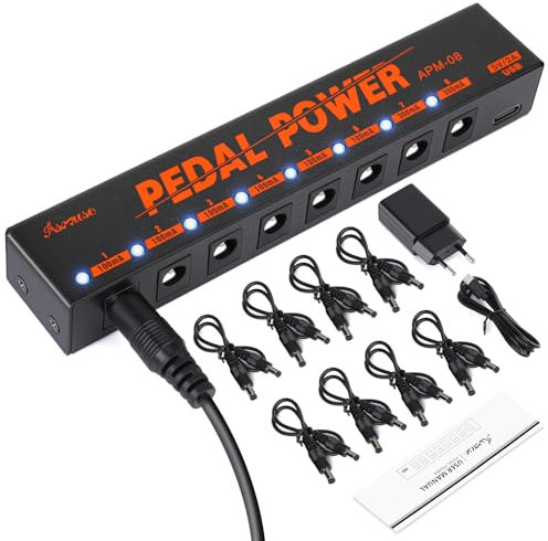 Asmuse Mini 8 Sorties 9V Alimentation Pédale Guitare Noiseless Alimentation pour Pedale Effet Guitare Électrique avec adaptateur d'alimentation