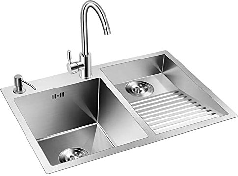 Lavello in Acciaio Inossidabile, Lavandino per Lavanderia da Balcone, Lavandino da Incasso a Doppia Vasca, Lavandino Manuale Domestico, con Lavatoio(90 * 24 * 21cm)