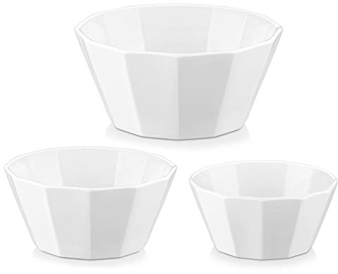MALACASA 3 Teilig Müslischalen Porzellan Suppenschalen Salatschüssel Set Dessertschalen Frühstücksschalen Keramik Große Schüsseln Set für Nudeln, Salat, Obst, 1020/780/500ML Weiß