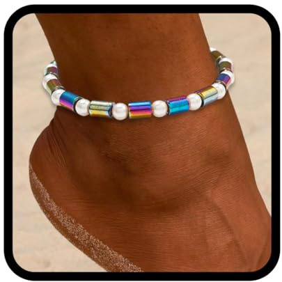 Handcess Boho Fußkettchen Damen Fussketten Bunte Perlen Fußkettchen Elastisch Fußschmuck für Frauen und Mädchen (BuntA)