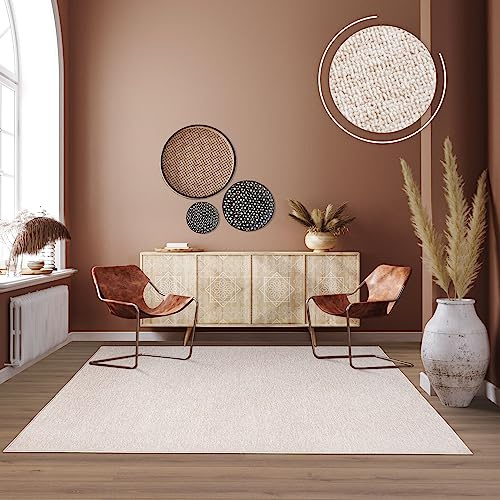 TT Home Waschbarer Wohnzimmer Teppich Esszimmer Kurzflor Unifarben Melierte Optik Modern, Farbe:Creme, Größe:80x150 cm