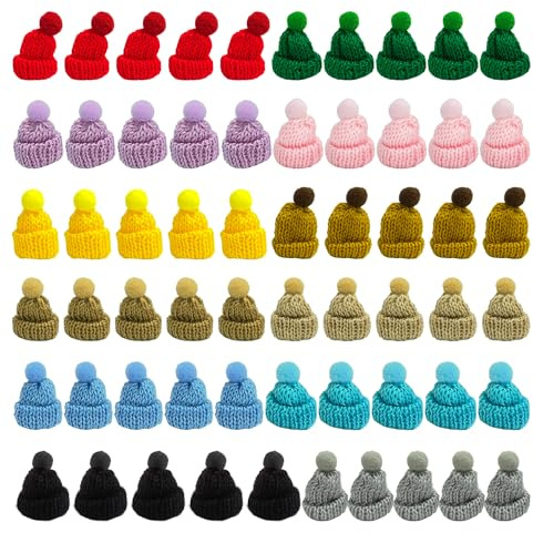 MAXQUU 60 stück Mini-Weihnachtsmützen, gestrickte Schmuckaccessoires, Spielzeugdekorationshüte, Weihnachtstischdekoration, farbgewebte Hutsets, DIY-Urinalhüte ohne Krempe (3,5 * 5 cm), Farbig