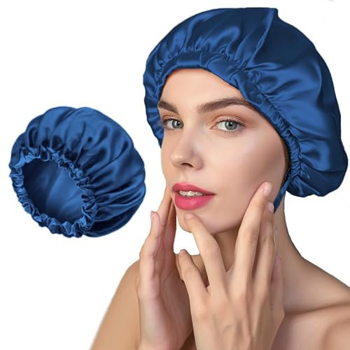 Elastische Seidenmütze für Frauen: Ultimative Haarpflege und Stil (M, Dunkelblaue)