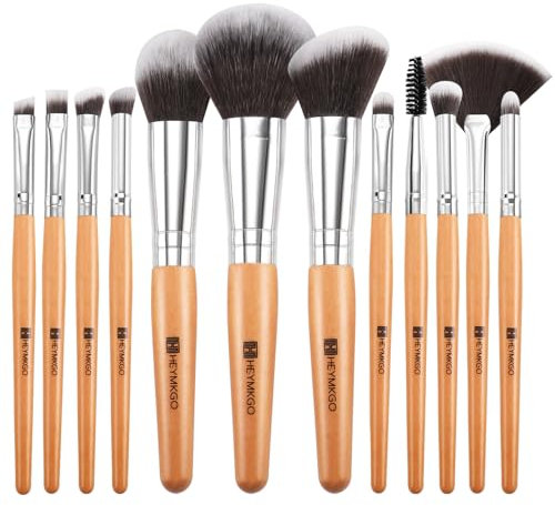 HEYMKGO Pennelli Make Up 12Set Pennelli Trucco Professionale Manico in Legno Professionale Kabuki in Fibra Sintetica Premium per Fondotinta Blush Correttore Ombretto Viso Potere
