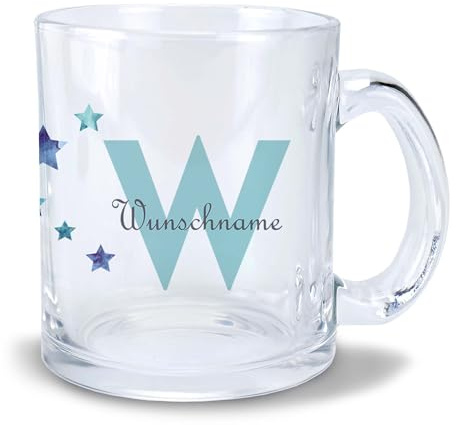 Kiwistar Tasse transparent Glas - Sterne - individuell personalisiert mit Wunschtext bedruckt - Texttasse selbst gestalten - Tassen selber personalisieren - Spruch - Geschenk - Motivtasse