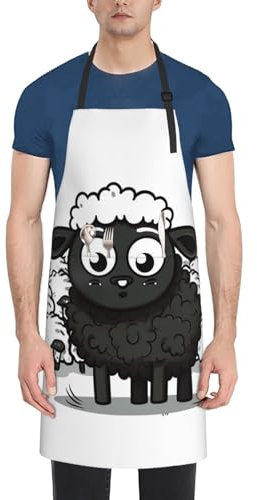 Dwrepo Kochschürze mit Cartoon-Schaf-Druck, wasserdicht, verstellbar, leicht, Arbeitsschürze für Damen und Herren, Schwarz, Einheitsgröße, Schwarz, EinheitsgröÃŸe