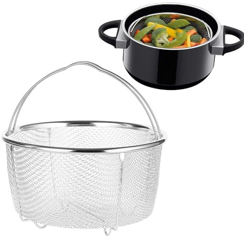 Tissting Edelstahl Dampfkorb, Ø 20cm Runde Mesh Dampfgarer Dampfeinsatz mit Griffe, Abtropfkorb Dünsteinsatz Korb für Instant Pot, Schnellkochtöpfe, Kochtöpfe