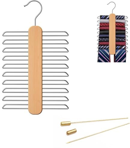 Krawattenbügel Holz, Krawattenhalter um 360° Drehbar, Krawattenhalter Aufbewahrung, 20 Krawatten Holz Kleiderbügel Krawattemhalter für Kleiderschrank,Krawatten, Gürtel, Schals und Mehr