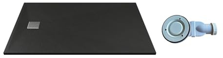 Vente-unique - Receveur de douche extra plat à poser ou à encastrer recoupable en résine SMC avec siphon - Noir - 120 x 90 cm - MIRNOSA