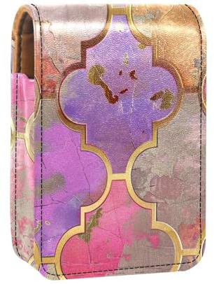 Reise Lippenstift Organizer Etui,Lippenstift Etui,tragbare Make up Tasche mit Spiegel,Vintages Aquarell marokkanisch