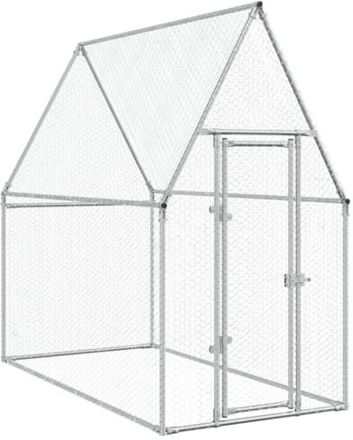 vidaXL Hühnerkäfig, Hühnerstall, Freigehege für Hühner Kleintiere, Hühnerhaus, Silbern Verzinkter Stahl