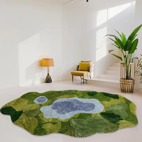 USTIDE Fluffy Soft Green Moss Rug Handmade 3D Tufted Rug Water Absorbent Nonslip Carpet Cute Irregular Floor Mat for Bedroom Bathroom,Bedside,Home Decor,80x160cm