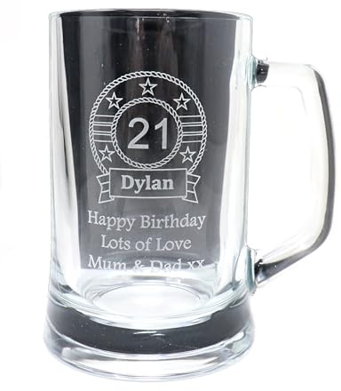 Regalo Personalised Engraved Pint Glass Beer Mug Tankard with Handle for Dad's 40th Birthday. Gift for Grandad 60th Birthday. 50th Birthday Gift - Birthday Design (No Gift Box)