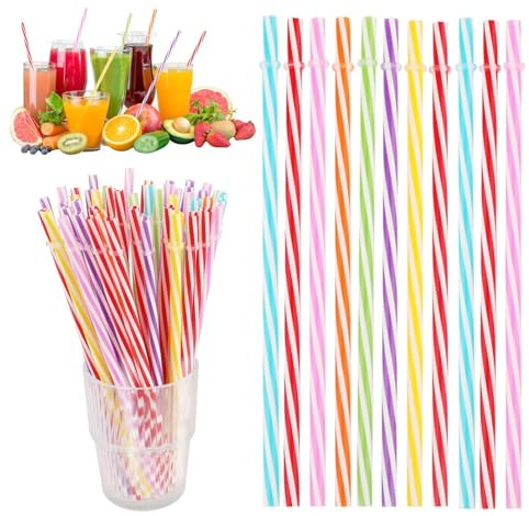 Plastik Strohhalme - 50 Stück Hart Wiederverwendbare Trinkhalme, Spülmaschinengeeignet für Smoothies, Saft, Cocktail, Heißgetränk