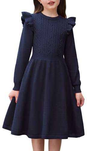 Arshiner Vestito da Bambina in Velluto con Increspature a Maniche Lunghe Casual Primavera Autunno Abito da Principessa per Bambini Vestito da Festa di Natale per Ragazze Abiti Invernali 2-6 Anni | Lanterna, Pullover, Midi
