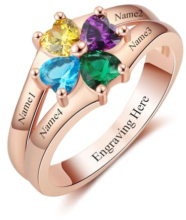 Amsgedhie Bague pour dames avec gravure argent 925 Bague personnalisée avec pierre précieuse et nom, cœur zirconia, bijoux pour dames, cadeau surprise (Or rose)