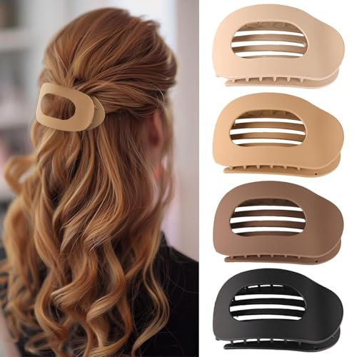 Yeomju 4 Stück Haarklammern für Damen, Französisches Haarspangen Damen, Flach Sicherer Halt Innenzähne Haar Krallen,Starker Halt Seitliche Haarklammern