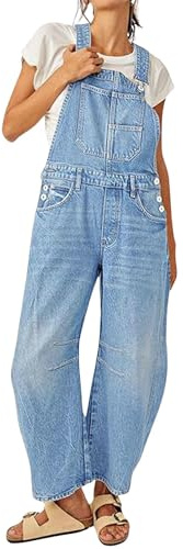 yoeasy Women's Denim Overall Barrel Wide Leg Bib Baggy Jeans Adjustable Strap Denim Romper Stretch Jumpsuit Y2K Pants