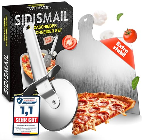 Hochwertiger Pizzaschneider aus Edelstahl - Robuster Pizzaroller mit superscharfer Klinge, inkl. Klingenschutz - Spülmaschinenfest (Pizzaschieber)