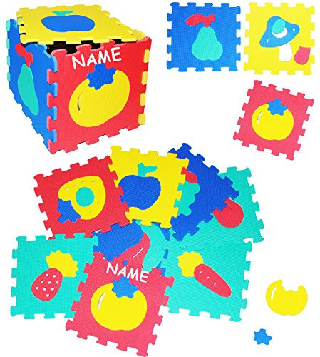 alles-meine.de GmbH 10 TLG. Set Puzzle Teppich aus Moosgummi - Früchte - Obst & Gemüse & Formen - incl. Name - 10 Matten aus Schaumstoff - zum Puzzeln/Puzzleteppich Eva -..