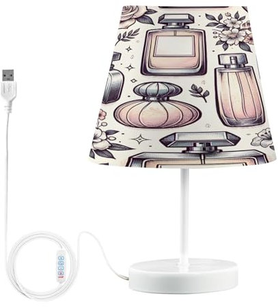 Mnsruu Bottiglia di profumo Fiori Lampada da tavolo per camera da letto, 3 colori Lampada da comodino con lampadina LED Lampade da comodino per soggiorno scrivania, M