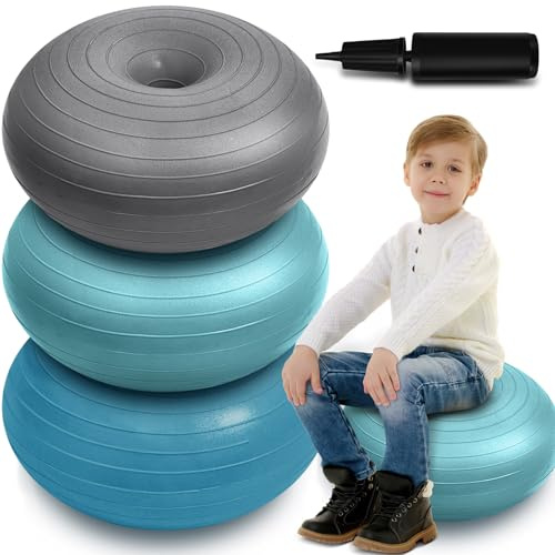 Lewtemi 3 Pcs Flexible Seating for Classroom 20 Inch Inflatable Yoga Ball Chair Large Donut Exercise Ball Chair Cushion Seat with Inflator for Kid Student Sensory Balance Home Office (Classic Color)