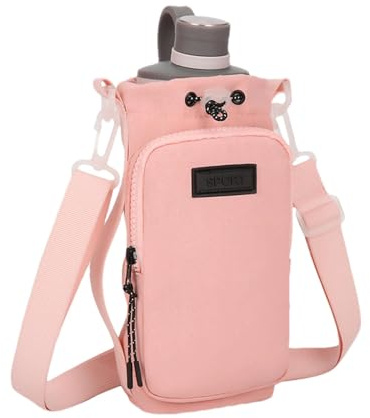 Vattenflaskhållare med rem, vattenflaskväska, multifunktionell vattenflaska bärväska med telefonficka, gymväska flaskpåse för kvinnor och män, Rosa, Refer to description, Unisex