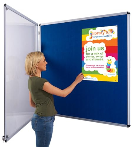 Metroplan Tamperproof Lockable Noticeboard, Blue Felt, 1200 x 1200 mm | Indoor, Display Pinboard, Wall-mounted, Aluminium Frame with Double Locks and Keys - Ideal for Notices