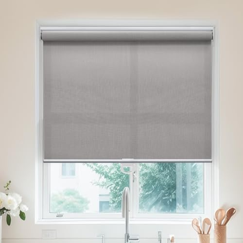 Tende a rullo senza fili per finestre, isolate termicamente, per camera da letto e ufficio, tonalità velate per porta, colore perla/sabbia, 140 cm x 165 cm