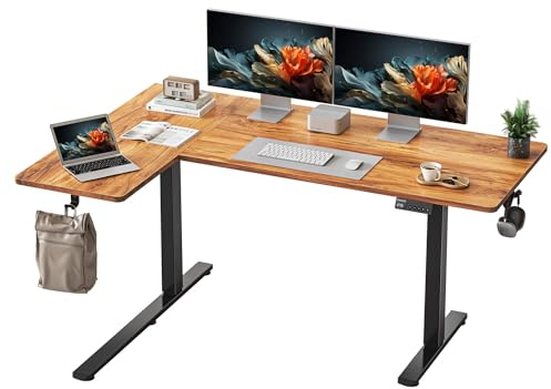 YIHAYO Reversiable L-Shaped Electric Standing Desk, 59 Inches Stand Up Corner Desk, Sit and Stand Up for Work Office Home, Ergonomic Rising Computer Table with Splice Board, Rustic Brown