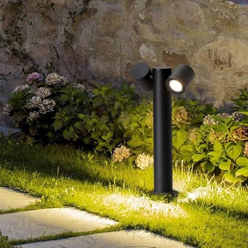 Planetitaly - Lampada da Esterno da Terra Design Moderno a Doppio Faretto Regolabile, Lampada da Giardino Impermeabile (H 44cm) per Illuminare Giardini e Vialetti (Grigio, con Lampadine 3000K)